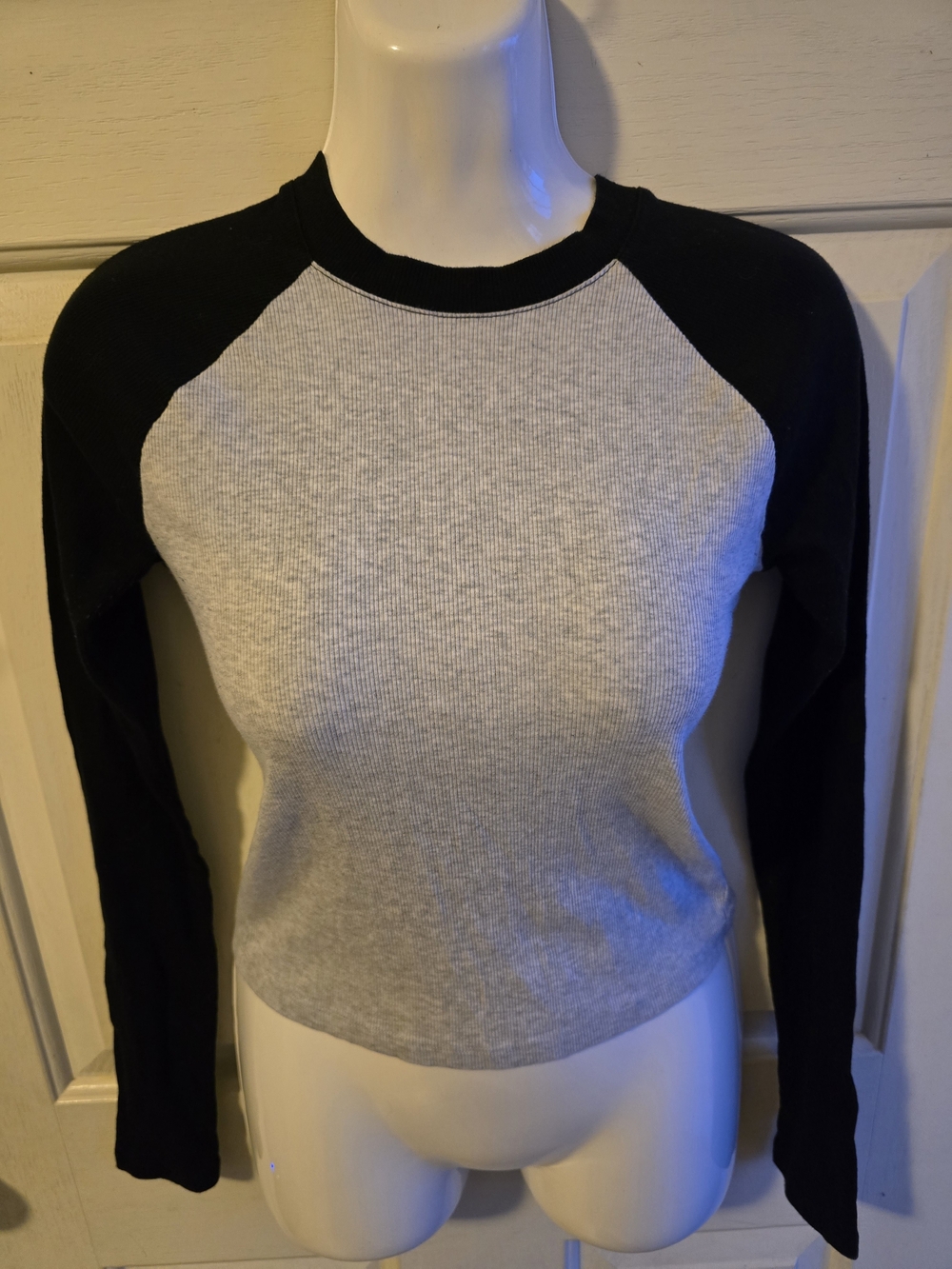 Hollister Black & Light Gray Raglan Long Sleeve Tee